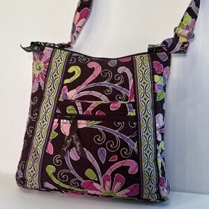 Vera Bradley Quilted Hipster Crossbody Bag Adjustable Strap Plum Petals Retired